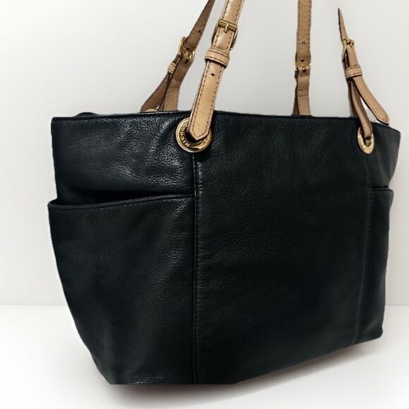Michael Kors Black Leather Jet Set Tote Bag Shoulder Purse Classic Minimalist - Picture 5 of 12